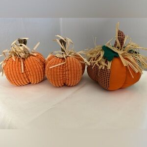 Set of 3 Orange Fabric Pumpkin Fall Décor